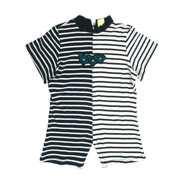 SETSETSET FLOWER PATCH UNBALANCE T-SHIRT NAVY STRIPE