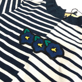 SETSETSET FLOWER PATCH UNBALANCE T-SHIRT NAVY STRIPE