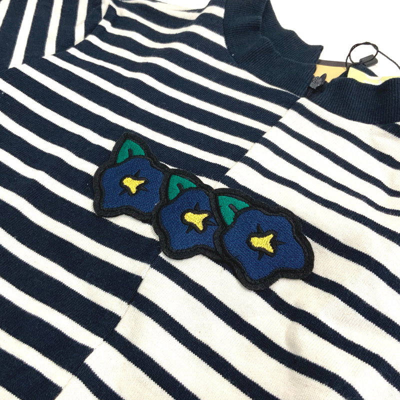 SETSETSET FLOWER PATCH UNBALANCE T-SHIRT NAVY STRIPE