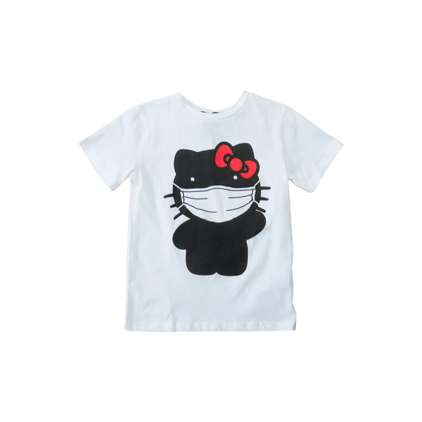 BLACK SCORE KIDS KITTY MASK T-SHIRT WHITE
