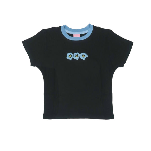SETSETSET FLOWER PATCH CROP T-SHIRT BLACK