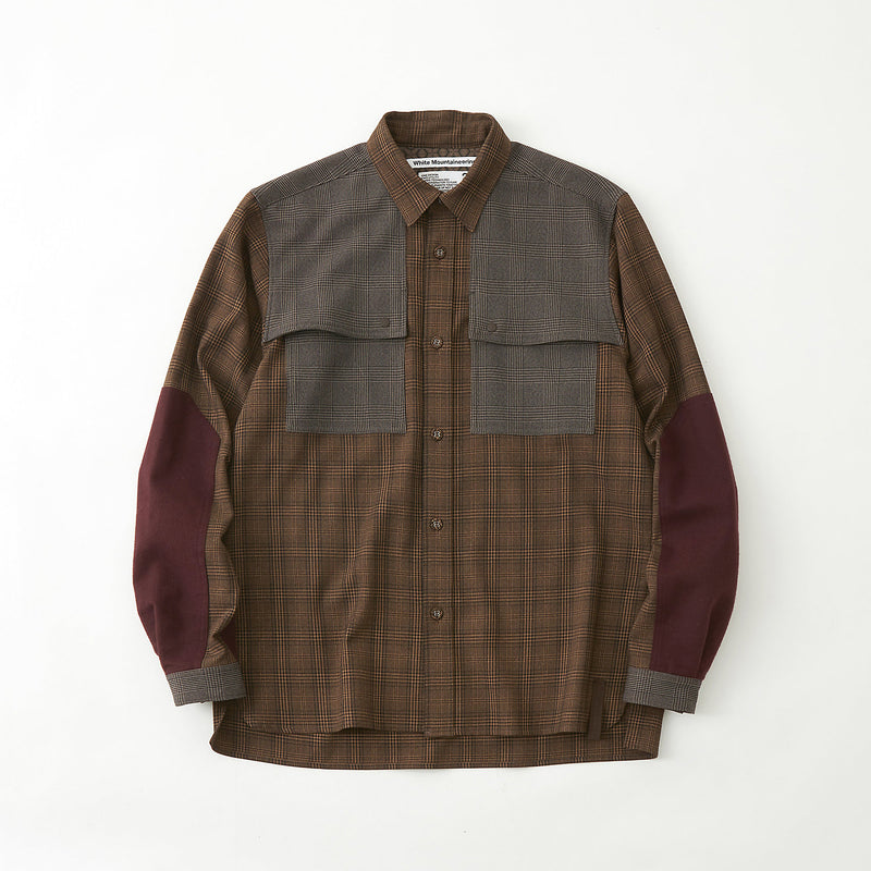 WHITE MOUNTAINEERING GLEN CHECK CARPENTOR SHIRT CAMEL
