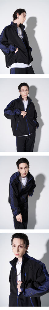 SSERPE BLUE PAISLEY JACQUARD TRACK JACKET BLACK & BLUE