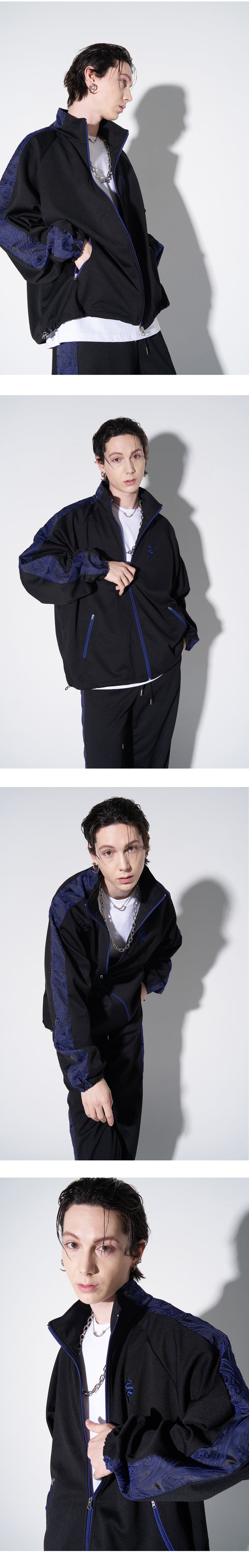 SSERPE BLUE PAISLEY JACQUARD TRACK JACKET BLACK & BLUE