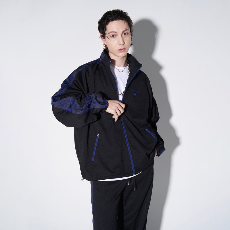 SSERPE BLUE PAISLEY JACQUARD TRACK JACKET BLACK & BLUE