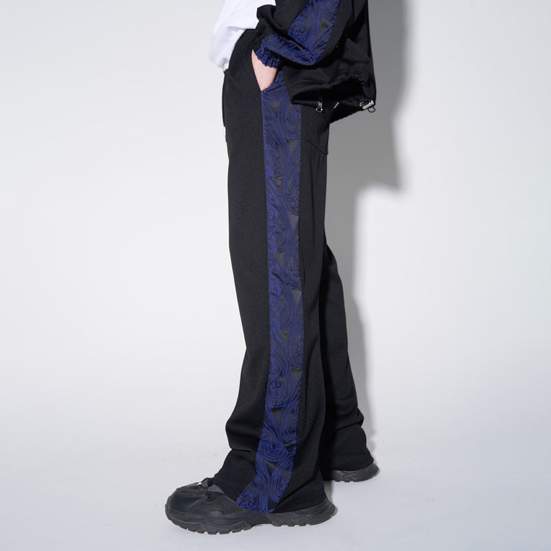 SSERPE BLUE PAISLEY JACQUARD TRACK PANTS BLACK & BLUE
