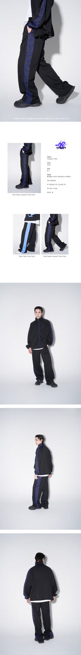 SSERPE BLUE PAISLEY JACQUARD TRACK PANTS BLACK & BLUE