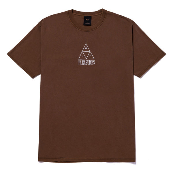 HUF X PLEASURES DYED S/S TEE BROWN