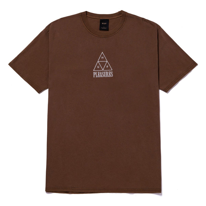 HUF X PLEASURES DYED S/S TEE BROWN