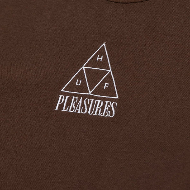 HUF X PLEASURES DYED S/S TEE BROWN