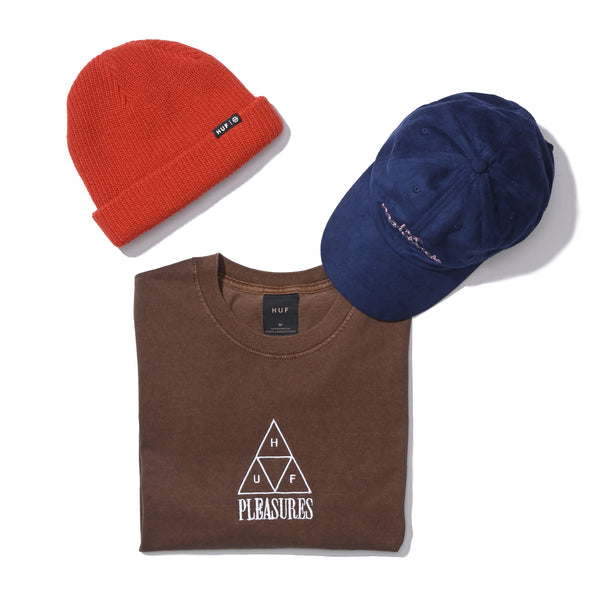 HUF X PLEASURES DYED S/S TEE BROWN