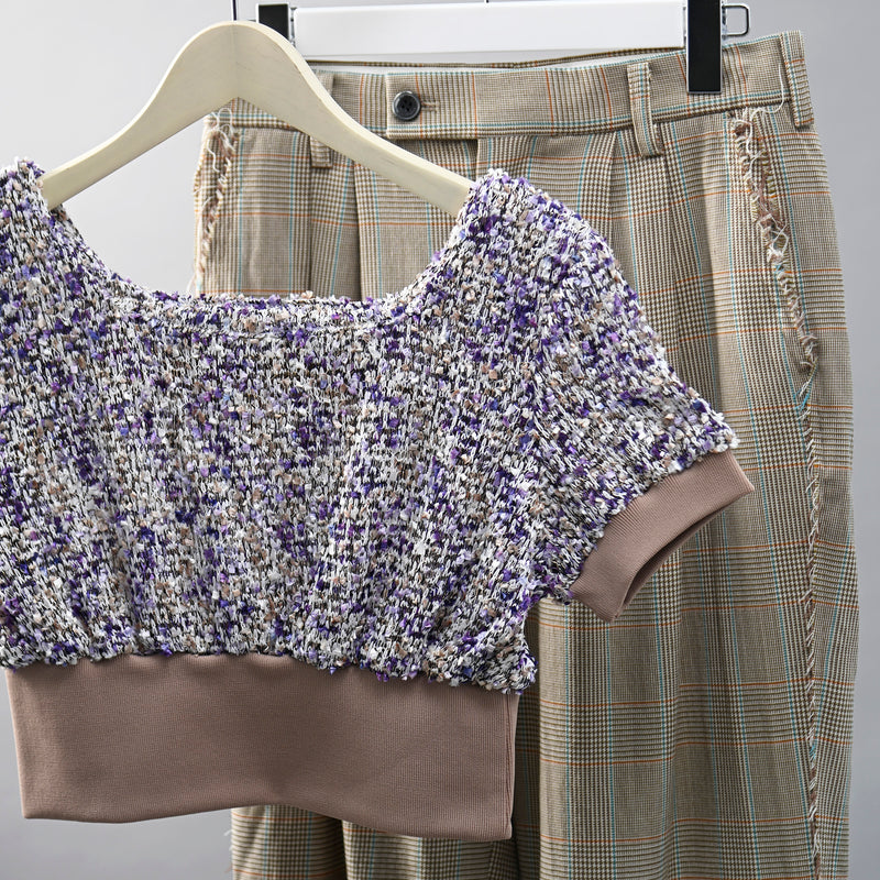 SETSETSET POPING KNIT CROP TOP PURPLE