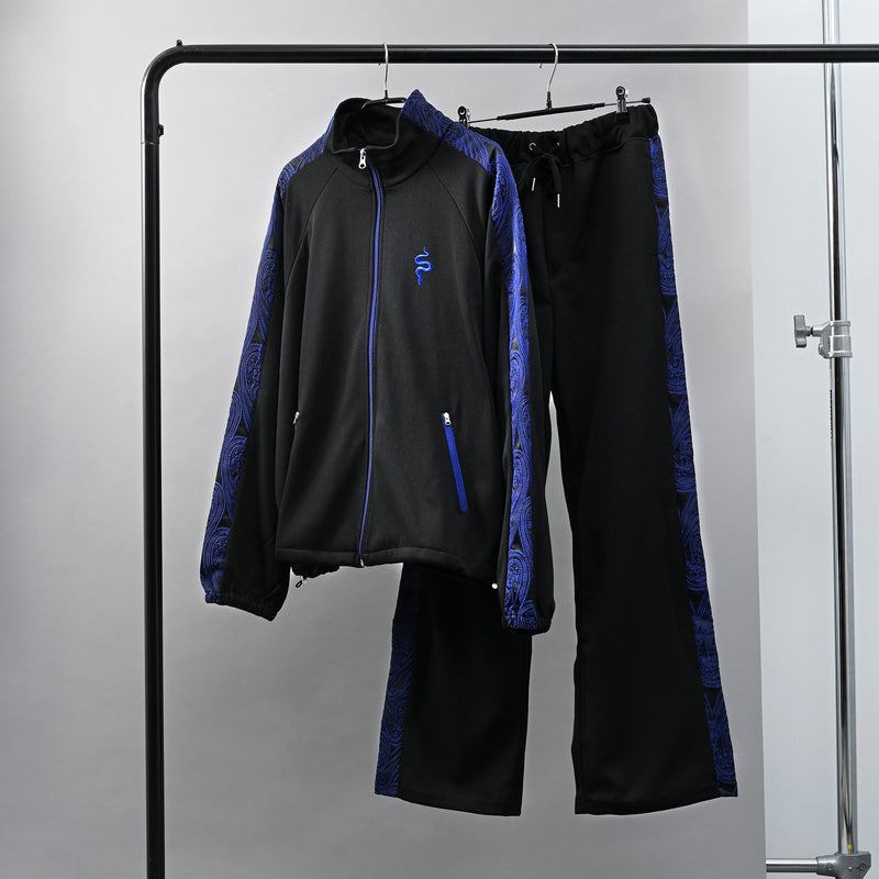 SSERPE BLUE PAISLEY JACQUARD TRACK JACKET BLACK & BLUE