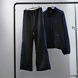 SSERPE BLUE PAISLEY JACQUARD TRACK PANTS BLACK & BLUE