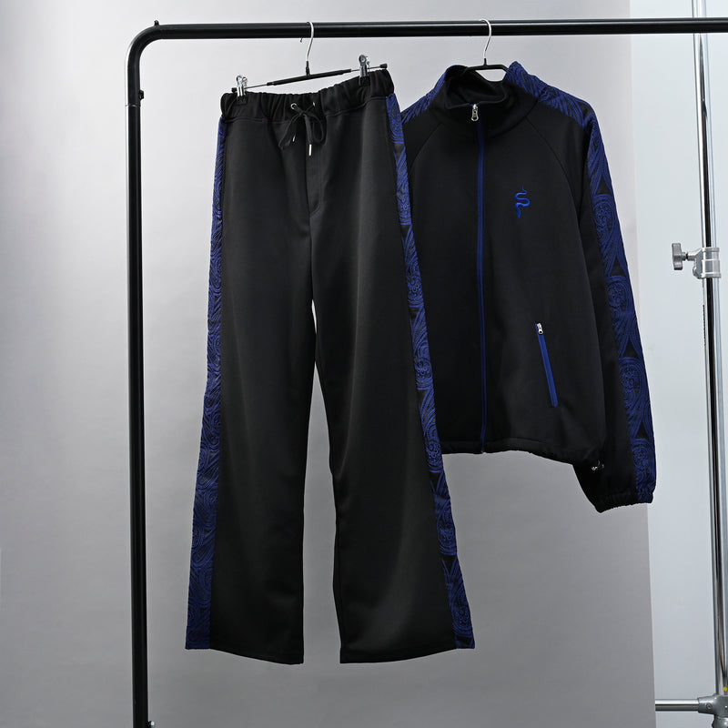 SSERPE BLUE PAISLEY JACQUARD TRACK PANTS BLACK & BLUE