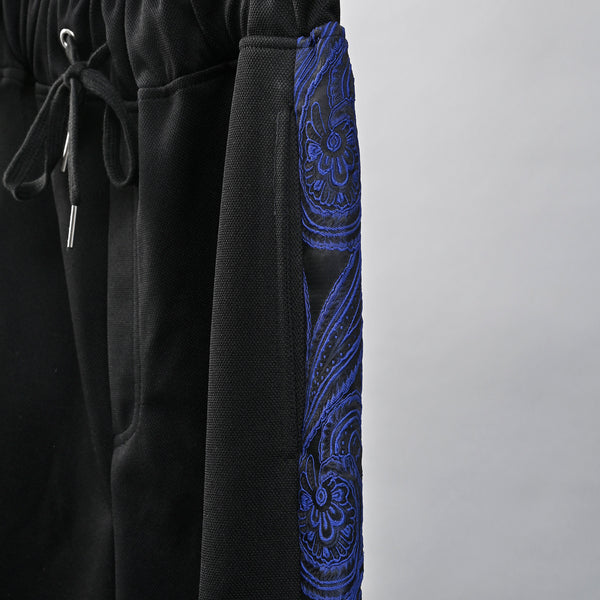 SSERPE BLUE PAISLEY JACQUARD TRACK PANTS BLACK & BLUE