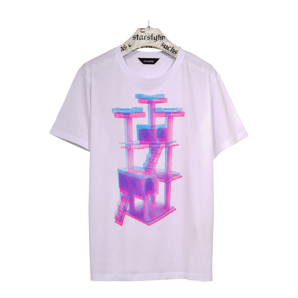 STARSTYLING KATZENKRATZBAUM T-SHIRT WHITE/BLUE-PINK