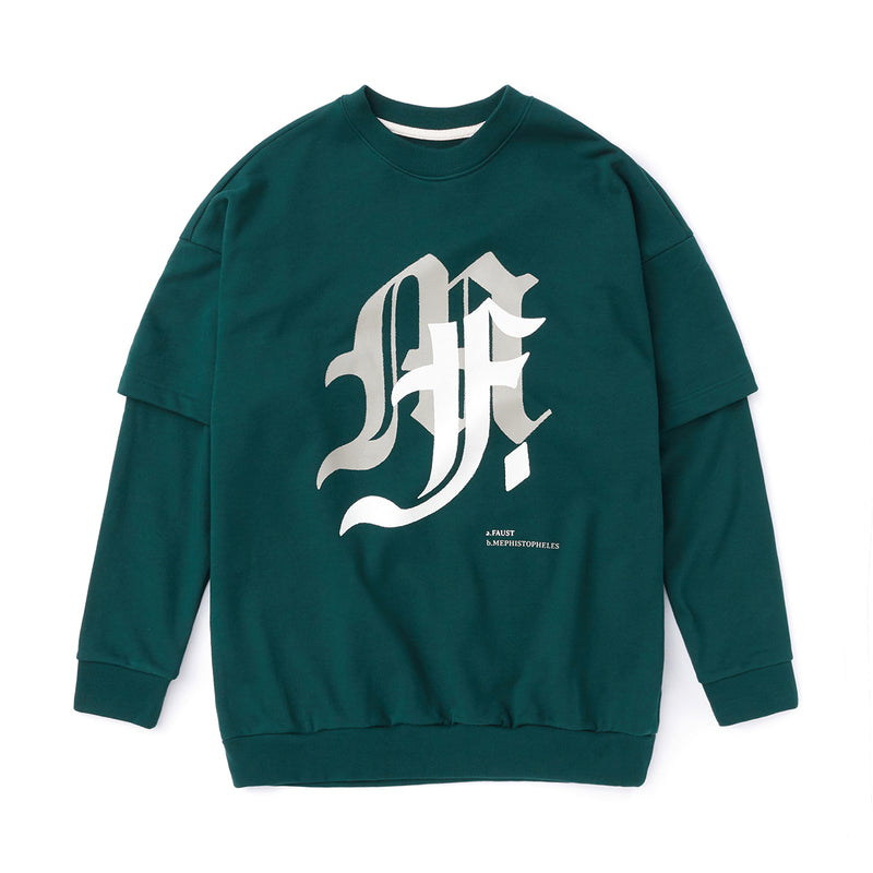 TEE LIBRARY M & F LAYERED SLEEVE SWEATSHIRT KHAKI