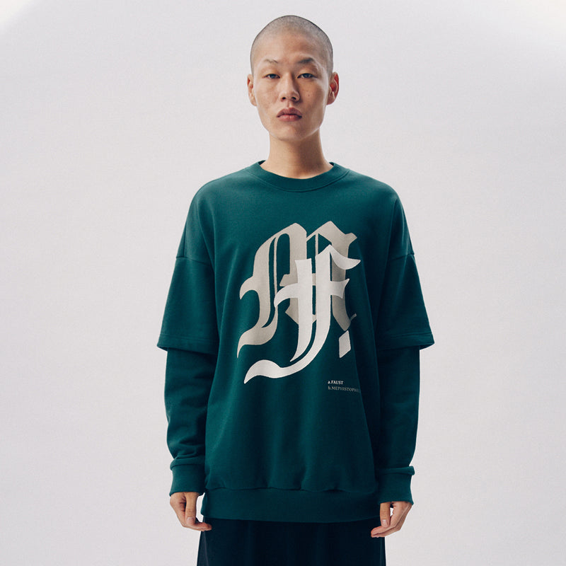 TEE LIBRARY M & F LAYERED SLEEVE SWEATSHIRT KHAKI