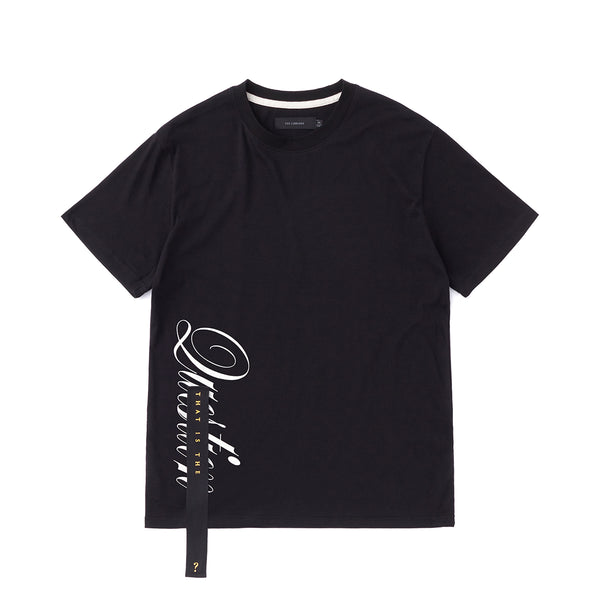 TEE LIBRARY QUESTION TAPE SHORT SLEEVE T-SHIRT BLACK